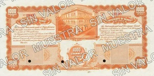 1,000 grams Banco Internacional é Hipotecario de México remainder (M232), reverso (M232s 1,000 grams Banco Internacional é Hipotecario de México specimen)