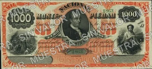 1,000 pesos, .5 Banco de la Prosperidad (M697), anverso (M697r1 $1,000 Nacional Monte de Piedad remainder)
