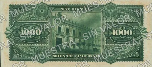 1,000 pesos, .5 Banco de la Prosperidad (M697), reverso (M697r1 $1,000 Nacional Monte de Piedad remainder)