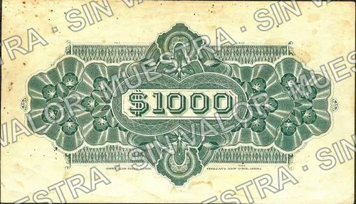 1,000 pesos, Banco Comercial Refaccionario de Chihuahua (M92), M92r $1,000 Banco Comercial Refaccionario de Chihuahua, reverso