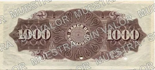 1,000 pesos, Banco de Guanajuato (M356), reverso (M356s $1,000 specimen)