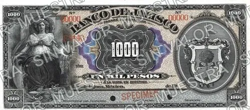 1,000 pesos, Banco de Jalisco (M393), anverso
