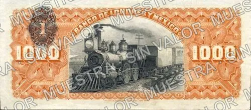 1,000 pesos, Banco de Londres y México (M277), M277s $1,000 Banco de Londres y México, reverso