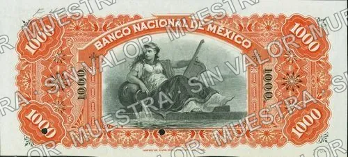 1,000 pesos, Banco de México (M305), anverso (M305s $1,000 Banco Nacional de México specimen)