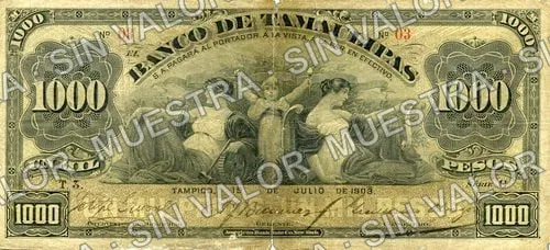 1,000 pesos, Banco de Tamaulipas (M526), M526c $1,000 Banco de Tamaulipas, anverso