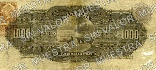 1,000 pesos, Banco de Tamaulipas (M526), M526c $1,000 Banco de Tamaulipas, reverso