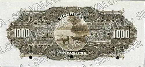 1,000 pesos, Banco de Tamaulipas (M526), M526s $1,000 Banco de Tamaulipas specimen, reverso