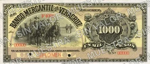 1,000 pesos, Banco Mercantil de Veracruz (M535), anverso (M535s $1,000 Banco Mercantil de Veracruz specimen)