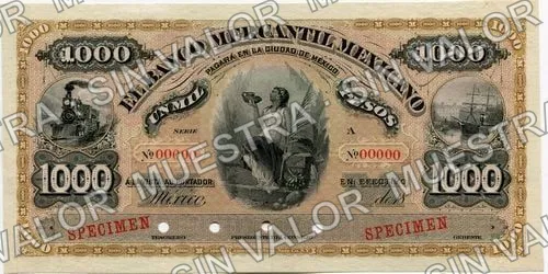 1,000 pesos, Banco Mercantil Mexicano (M289), anverso