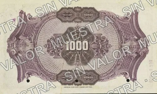 1,000 pesos, Banco Mexicano de Comercio é Industria (M293), M293 $1,000 Banco Mexicano de Comercio é Industria specimen, reverso