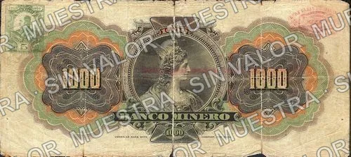 1,000 pesos, Banco Minero (M138), M138a $1,000 Banco Minero, reverso