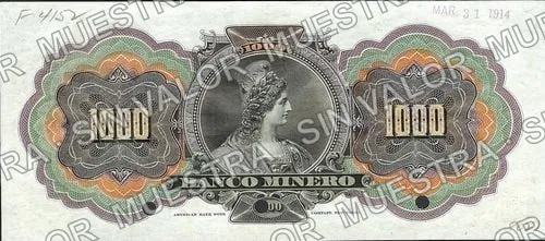1,000 pesos, Banco Minero (M138), M138s $1,000 Banco Minero specimen, reverso
