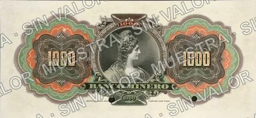 1,000 pesos, Banco Minero (M138), M138s $1,000 Banco Minero specimen, reverso