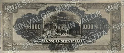 1,000 pesos, Banco Minero model (M139), M139b $1,000 Banco Minero model, reverso