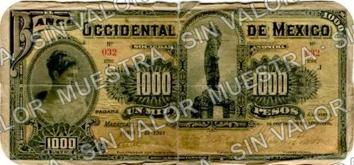 1,000 pesos, Banco Occidental de México (M501), anverso