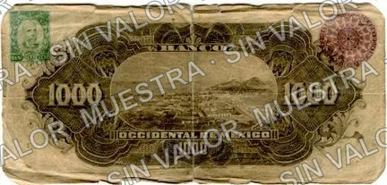 1,000 pesos, Banco Occidental de México (M501), reverso