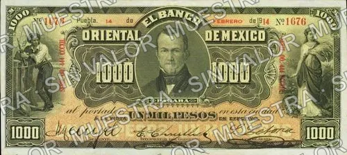 1,000 pesos, Banco Oriental de México (M466), M466b $1,000 Banco Oriental de México, anverso