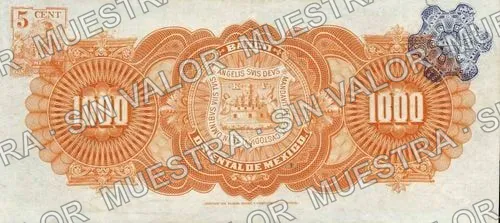 1,000 pesos, Banco Oriental de México (M466), M466b $1,000 Banco Oriental de México, reverso
