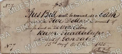 .1 $5 DeWitt's Colony (M679), anverso (M679.1 $5 DeWitt's Colony)