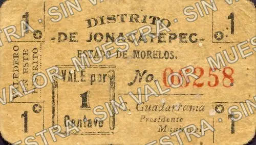 1 centavos, Distrito de Jonacatepec (M3221), M3221 1c Distrito de Jonacatepec, anverso