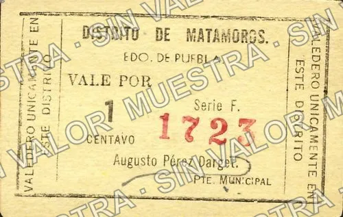 1 centavos, Distrito de Matamoros (M3556), anverso