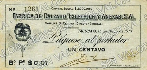 1 centavos, Fábrica de Calzado "Excelsior" (M1367), anverso