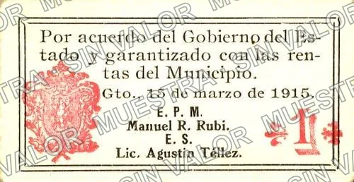 1 centavos, Tesorería Municipal (M1665), reverso