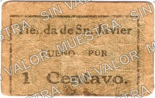 1 centavos, Tienda de San Javier (M2880), anverso