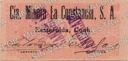 1 peso, .1 Cía. Minera La Constancia (M1117), anverso