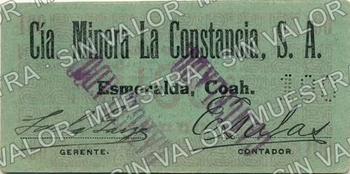 1 peso, .1 Cía. Minera La Constancia (M1117), anverso (M1117b $1 Cía. Minera La Constancia)
