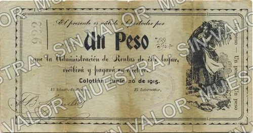 1 peso, Administración de Rentas (M2307), anverso