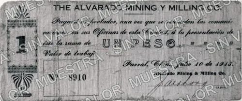 1 peso, Alvarado Mining y Milling Co (M966), anverso