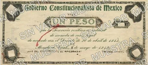 1 peso, an early mock-up of the Monclova issue (M981), M981 $1 an early mock-up of the Monclova issue, anverso