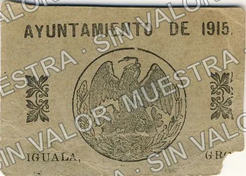 1 peso, Ayuntamiento de 1915, Iguala (M1950), M1950a $1 Ayuntamiento de 1915, Iguala, reverso
