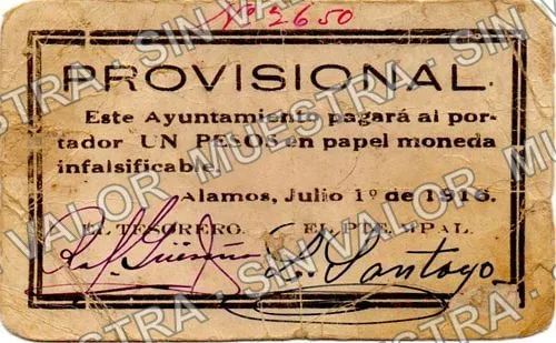 1 peso, Ayuntamiento (M3799), anverso (M3799b $1 Ayuntamiento 'UN PESOS')