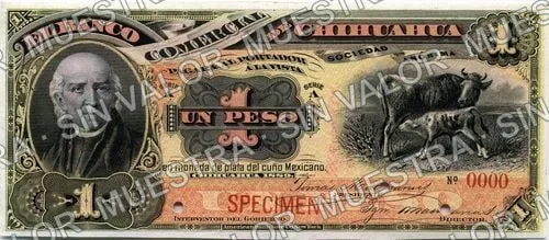 1 peso, Banco Comercial de Chihuahua (M82), M82s $1 Banco Comercial de Chihuahua specimen, anverso