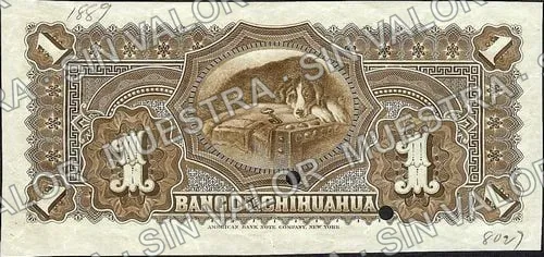 1 peso, Banco de Chihuahua (M75), reverso (M75s $1 Banco de Chihuahua specimen)
