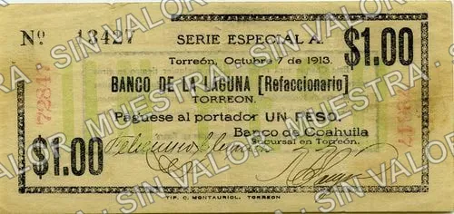 1 peso, Banco de Coahuila (M1028), anverso