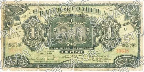 1 peso, Banco de Coahuila (M175), anverso