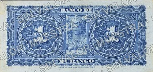 1 peso, Banco de Durango (M331), M331r $1 unsigned remainder, reverso