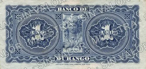 1 peso, Banco de Durango (M331), M331s $1 Banco de Durango specimen, reverso