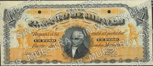1 peso, Banco de Hidalgo del Parral (M104), anverso (M104s $1 Banco de Hidalgo del Parral specimen)
