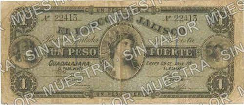 1 peso, Banco de Jalisco (M377), M377a $1 Banco de Jalisco, anverso