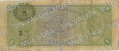 1 peso, Banco de Jalisco (M377), M377a $1 Banco de Jalisco, reverso