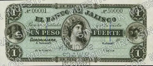 1 peso, Banco de Jalisco (M377), anverso (M377s $1 Banco de Jalisco)