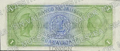 1 peso, Banco de Jalisco (M377), reverso (M377s $1 Banco de Jalisco)