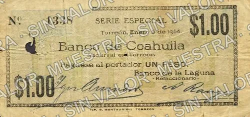 1 peso, Banco de la Laguna (M1010), anverso