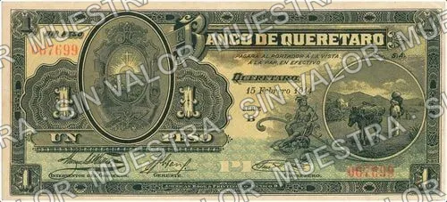 1 peso, Banco de Querétaro (M481), M481 $1 Banco de Querétaro, anverso
