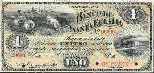 1 peso, Banco de Santa Eulalia (M163), M163s $1 Banco de Santa Eulalia specimen, anverso