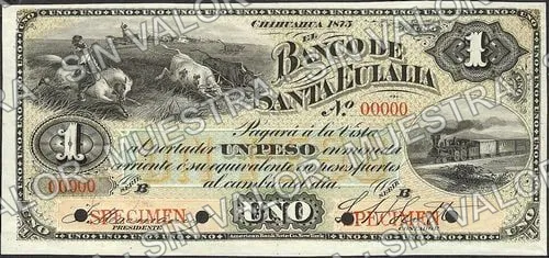 1 peso, Banco de Santa Eulalia (M163), M163s $1 Banco de Santa Eulalia specimen, anverso